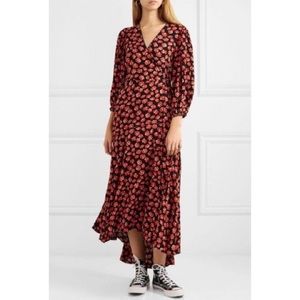 Ganni Crepe Floral Wrap Dress